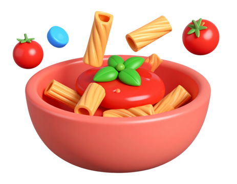 Pasta dish with tomato sauce and basil in a bowl offers a playful, vibrant, and tasty look. - Powered by Adobe