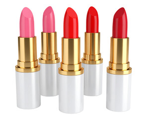 Obraz premium Lipsticks, assorted shades, arranged in a row. Isolated, against a black background. For beauty ads