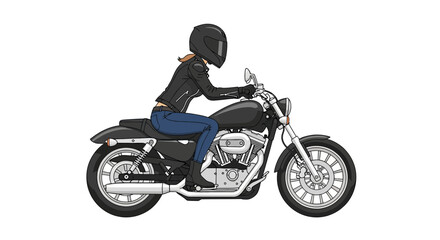 Obraz premium Illustration of a female motorcyclist riding a sleek, black, modern bike