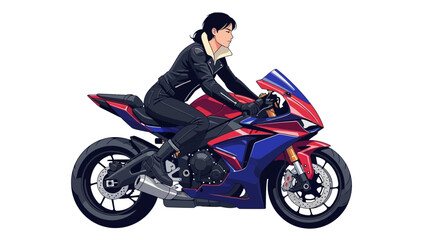 Fototapeta premium Illustration of a Female Rider on a Sportbike against White Background