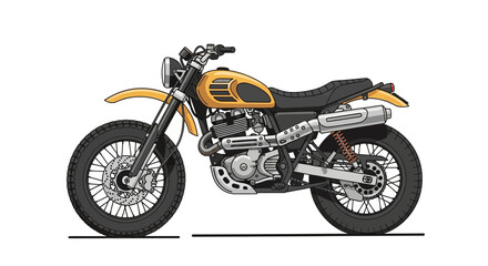Obraz premium Illustration of a Yellow and Black Scrambler Motorcycle on a White Background