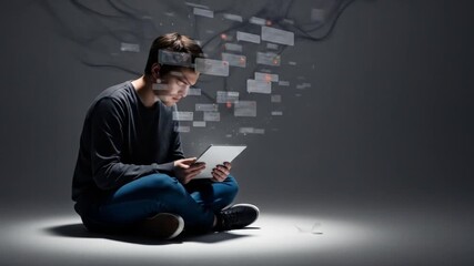 Man Overwhelmed by Digital Notifications - Powered by Adobe