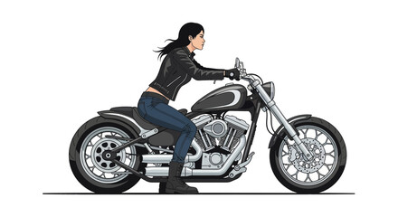Fototapeta premium Stylized woman on sleek motorcycle art, dynamic action and freedom concept