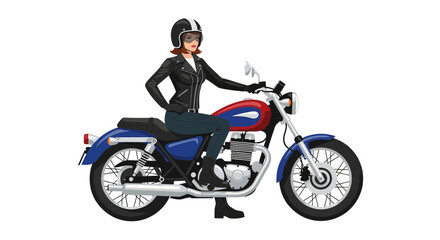 Obraz premium Vector illustration of a woman in leather jacket riding motorbike