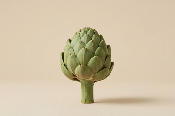 Fototapeta premium Single artichoke studio shot, beige background, food photography