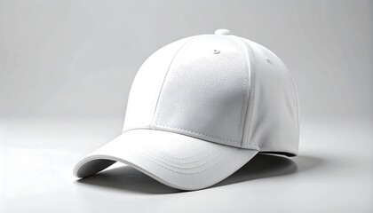 Fototapeta premium Clean white baseball cap mockup, perfect for branding and promotional use, showcasing modern style