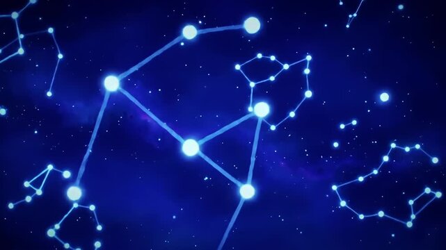 Blue constellation connections against dark starry cosmic background, vector art