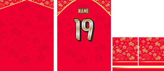 Red Gold Floral Ornamental Jersey Back Design
