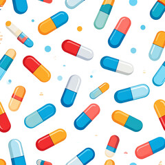 Colorful pills scattered on a black background, suggesting medical treatments, healthcare, and pharmaceuticals