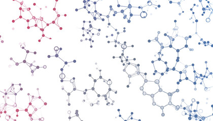 Abstract network of interconnected molecular structures over a dark background