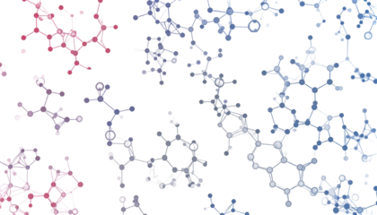 Abstract network of interconnected molecular structures over a dark background