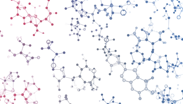 Abstract network of interconnected molecular structures over a dark background