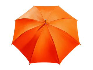 Vivid Orange Umbrella Open Against Transparent Background, PNG