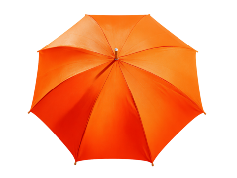 Vivid Orange Umbrella Open Against Transparent Background, PNG