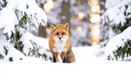 Obraz premium Red fox stands in snow
