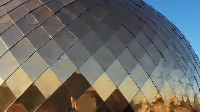 Shimmering golden dome surface, reflecting sky and light in diamond pattern
