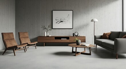 Modern Living Room Interior with Minimalist Decor, Natural Light, and Neutral Tones.