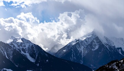 Fototapeta premium Snowy mountain peak view