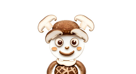 Fototapeta premium Mushroom Character Artistically Arranged on Transparent Background, Food Art and Playful Food