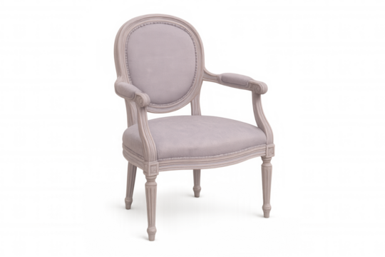 Vintage oval armchair featuring delicate wooden frame, soft pink fabric upholstery, positioned against transparent backdrop, ideal for design rendering - Powered by Adobe