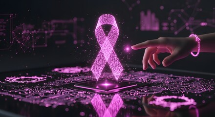 A digital rendering of a pink ribbon of breast cancer awareness. 
