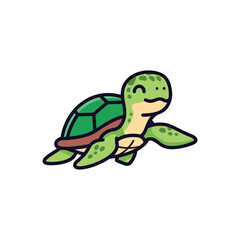 Cute cartoon green sea turtle swimming happily with a friendly smile.