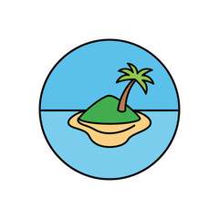 Colorful Cartoon Island with a Single Palm Tree.