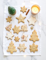 Festive Christmas cookies on a white cloth