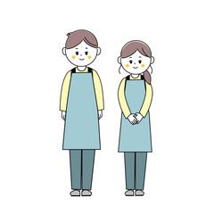 エプロンを着たかわいい男女の全身イラスト