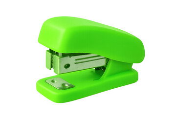Green stapler on transparent background ready for stapling documents