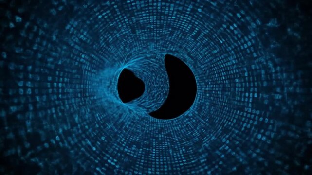 Dynamic data tunnel with binary code flowing towards black hole digital abstract