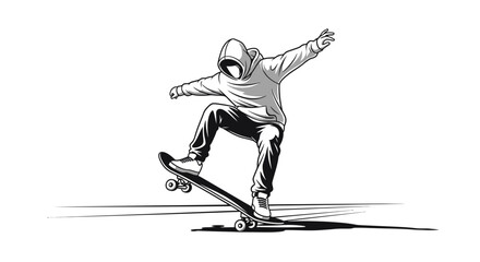 Dynamic Skateboarder Silhouette Doing a Trick Against a White Background
