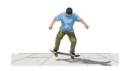 Obraz premium Dynamic skater illustration performing trick on urban pavement background