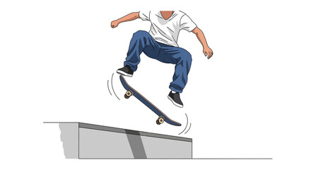 Fototapeta premium Mid-air skater performing trick over concrete ledge in isolated scene