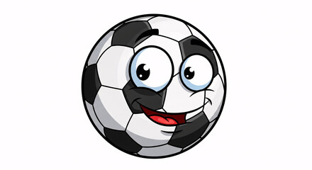 Cartoon soccer ball with a happy face and big eyes on a white background in a digital illustration