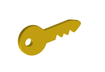 Simple 3D illustration of a key icon. Transparent background in PNG format.