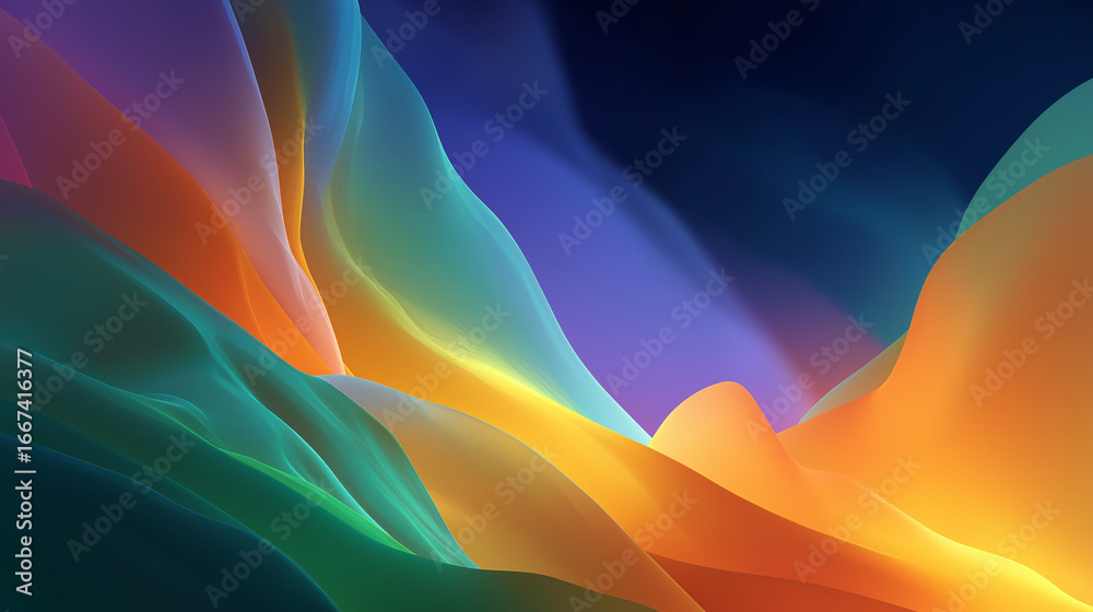 Wall mural abstract color wave forms: a vibrant and dynamic abstract image featuring flowing color gradients, e