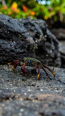 Crab on dark volcanic rock