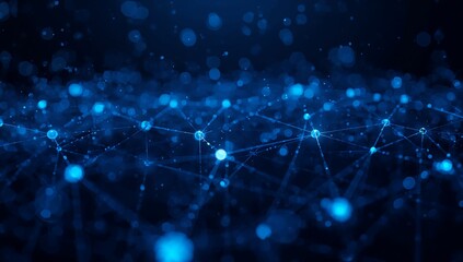 Fototapeta premium Abstract blue digital technology background with glowing particles and network connections