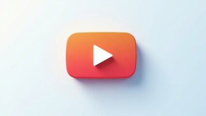 A vibrant, 3D rendered play button icon, showcasing a gradient of orange and red hues, sits prominently against a pale background.
