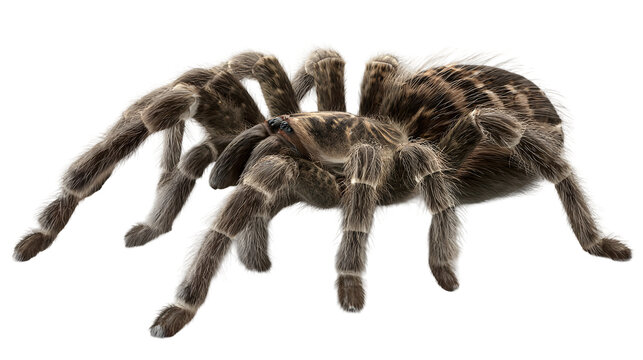 Wild tarantula spider showcasing hairy details isolated on white