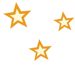Obraz premium Flat 2D illustration of three golden-orange stars in various sizes on white background, representing rating, success, decoration, or abstract minimal design. 