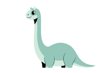 Obraz premium Friendly green dinosaur with a long neck smiling and looking to the side with a playful expression isolated on white background for children educational materials or decoration
