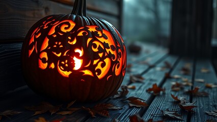 Scary Halloween Pumpkin on a Porch