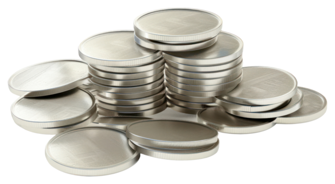PNG Stacked silver coins illustration