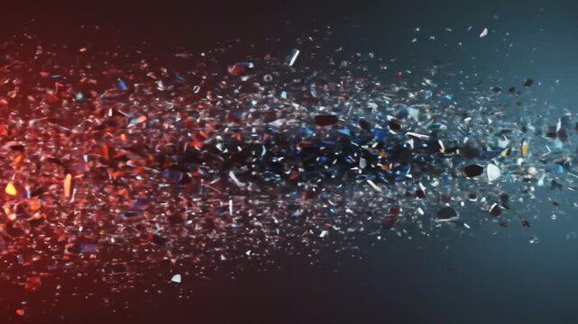 Exploding shards of glass with vibrant color and dynamic motion, perfect for abstract visuals