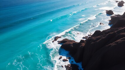 Vibrant Ocean Scene with Rocky Shore