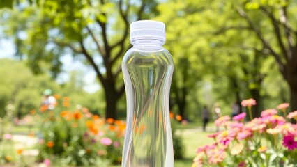 Clear Bottle of Water in Park Setting