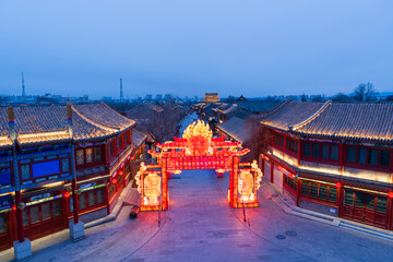 Shanhaiguan Great Wall at night， The word in the photo translates as "Shanhaiguan"