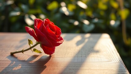 Single Red Rose in a Garden on a Sunny Day